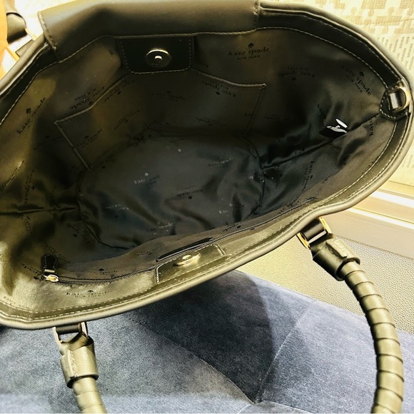 Kate Spade New York Cruise Medium Tote Bag Black & Tan Straw w/ Leather Trim - Picture 9 of 13